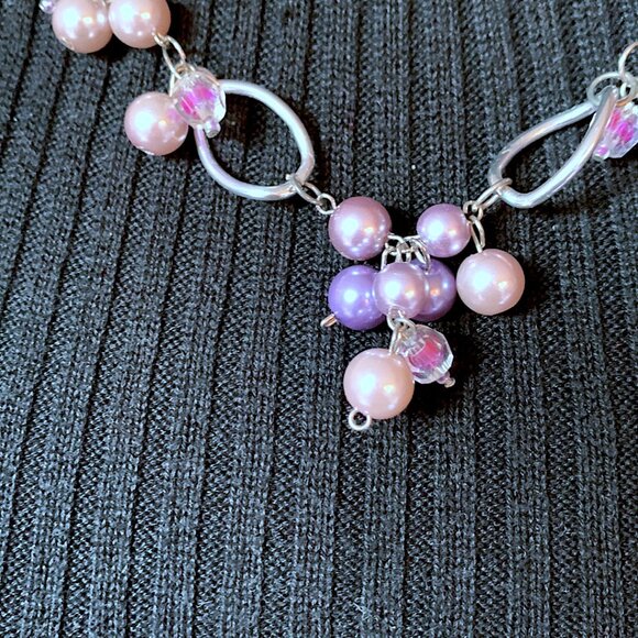 2x18$ 🎁 💎 CREATION - Short necklace - Violet & Pink pearls - gold details - Picture 2 of 4